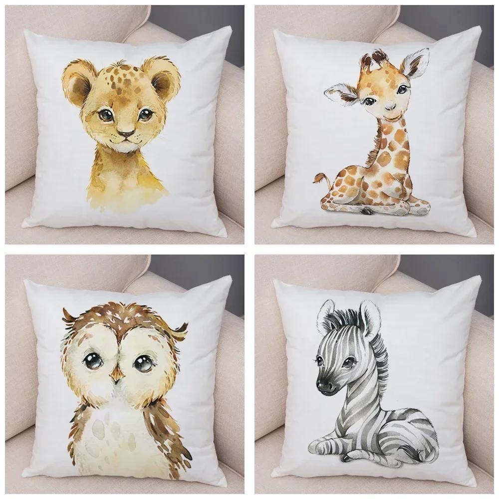 Aquarell niedliche Tier Kissenbezug Sofa Home Decor Zebra Giraffe Nilpferd Affe Löwe Fuchs Kissenbezug Kissenbezug