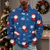 Men's Vintage Corduroy Christmas Print Long Sleeve Pullover with Collar and Pocket, Casual Top