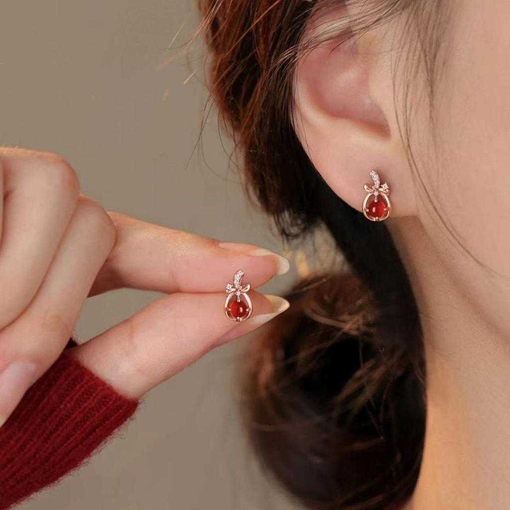 925 Sterling Silver Needle Bow Lucky Bag Stud Earrings - Year of the Horse 2026 Zodiac Women's Earrings