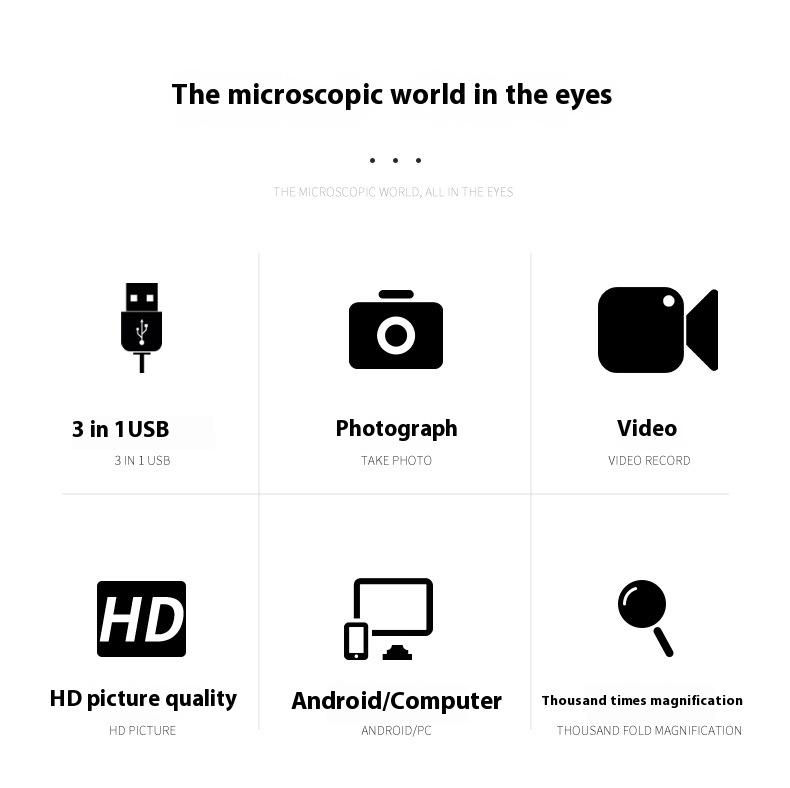 Three In One Usb Microscope with 1600X Magnification for Android Phones, Computers, and General-Purpose Digital Microscopes