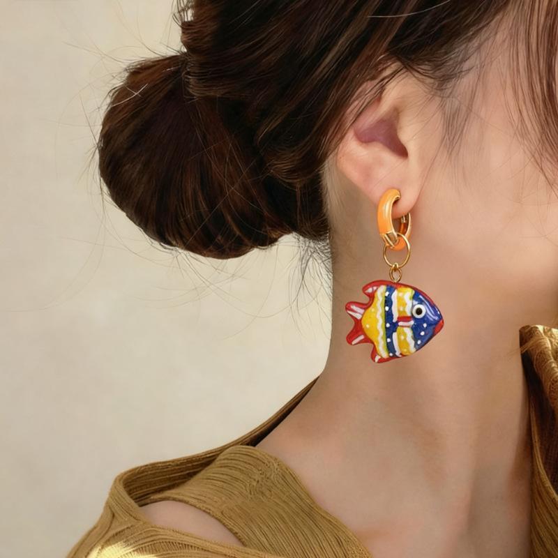 Bunte Cartoon Fisch Glasanhänger Ohrringe - Niedlicher & Einzigartiger Anhänger