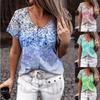Elegant Womens V-neck Short Sleeve Floral Print Tops T-shirt For Casual Wear