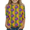 Print Tops For Youth Girls Round Neck 3/4 Sleeves T-Shirts Trendy Tops Outfit Tees
