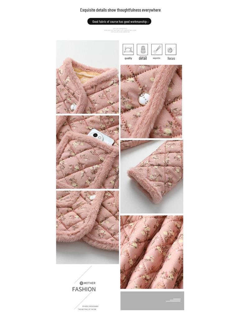 2025 Winter Floral Plus Velvet Cotton Jacket - Warm, Thickened, Stylish Outerwear for Women, Small Floral Design