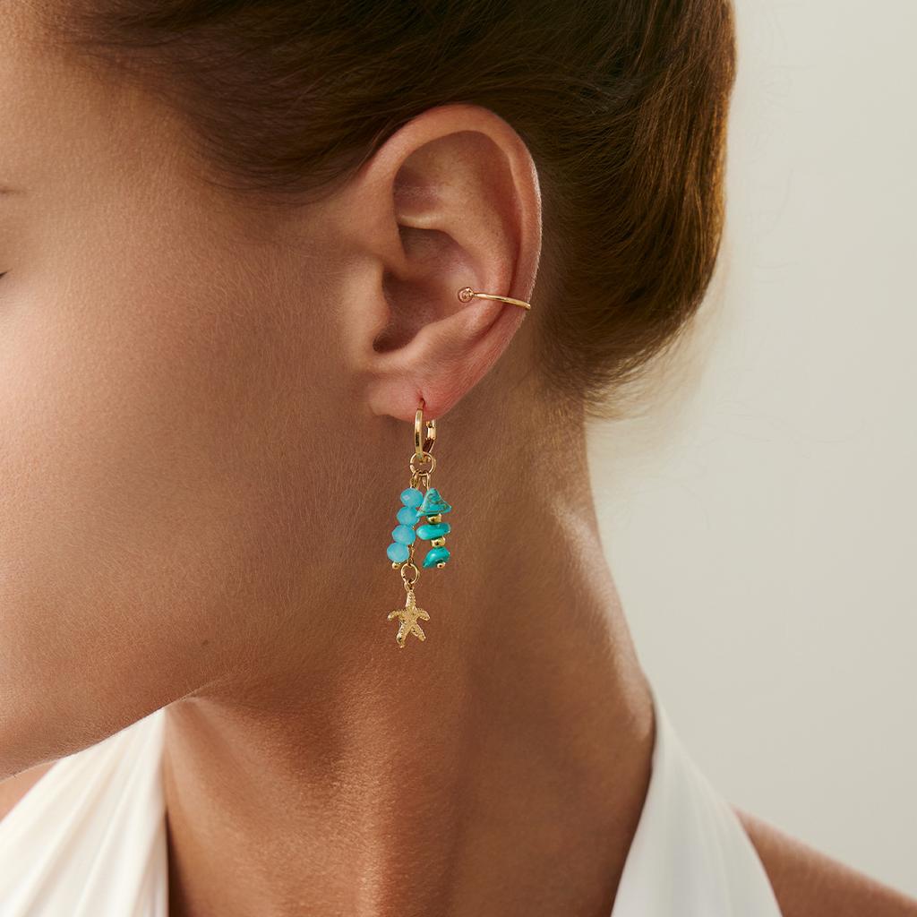 Creative Ocean Style Starfish Scallop Tassel Ear Clips Set Imitation Pearl Vintage Turquoise Pendant Stud Earrings for Women