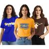 Women Half Sleeve Loose Fit Round Neck Cotton Blend Multicolor T-shirt Pack Of 3