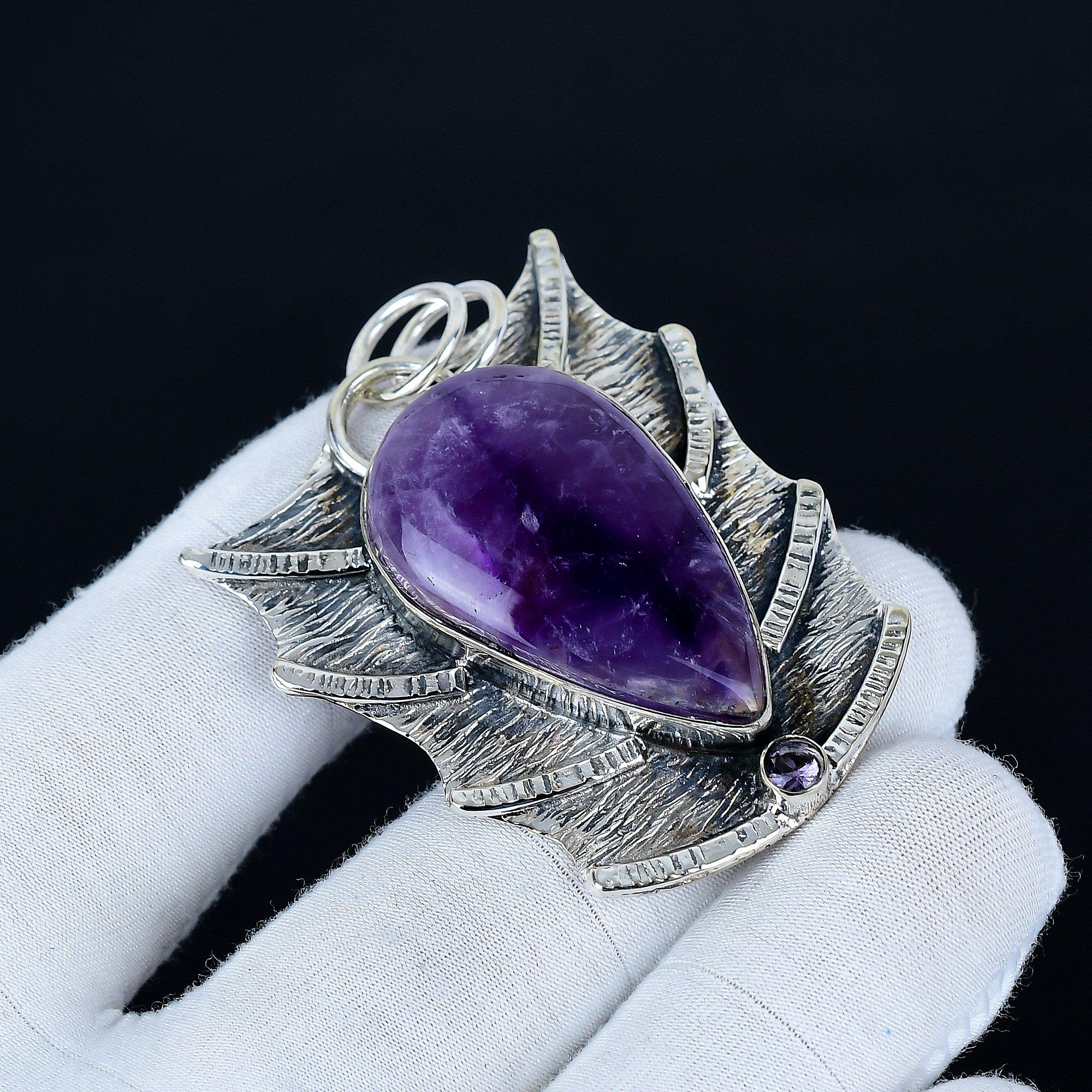 

Amethyst Pendant, 925 Sterling Silver Handmade Jewelry, Amethyst Silver Pendant, Party Wear Jewelry For Women s, Pendant Christmas Gift 6.5 Cm фиолетовый