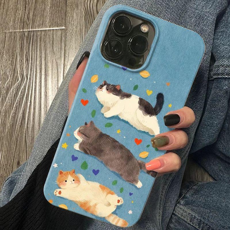 Adorable Chat Rond Aquarelle Douce Joueuse Esthétique Coque de Téléphone pour iPhone 17 16 15 14 11 12 13 Pro Max Air Plus Housse Arrière