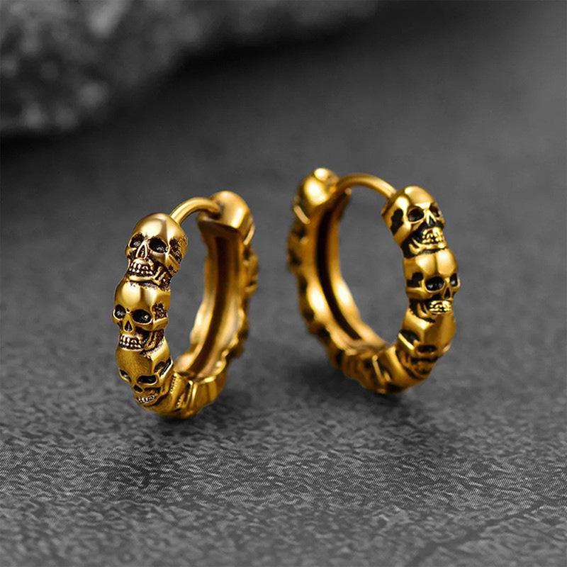 Cao Shi Men's Skull Retro Texture Earrings - Trendy European & American Hip-Hop Style.