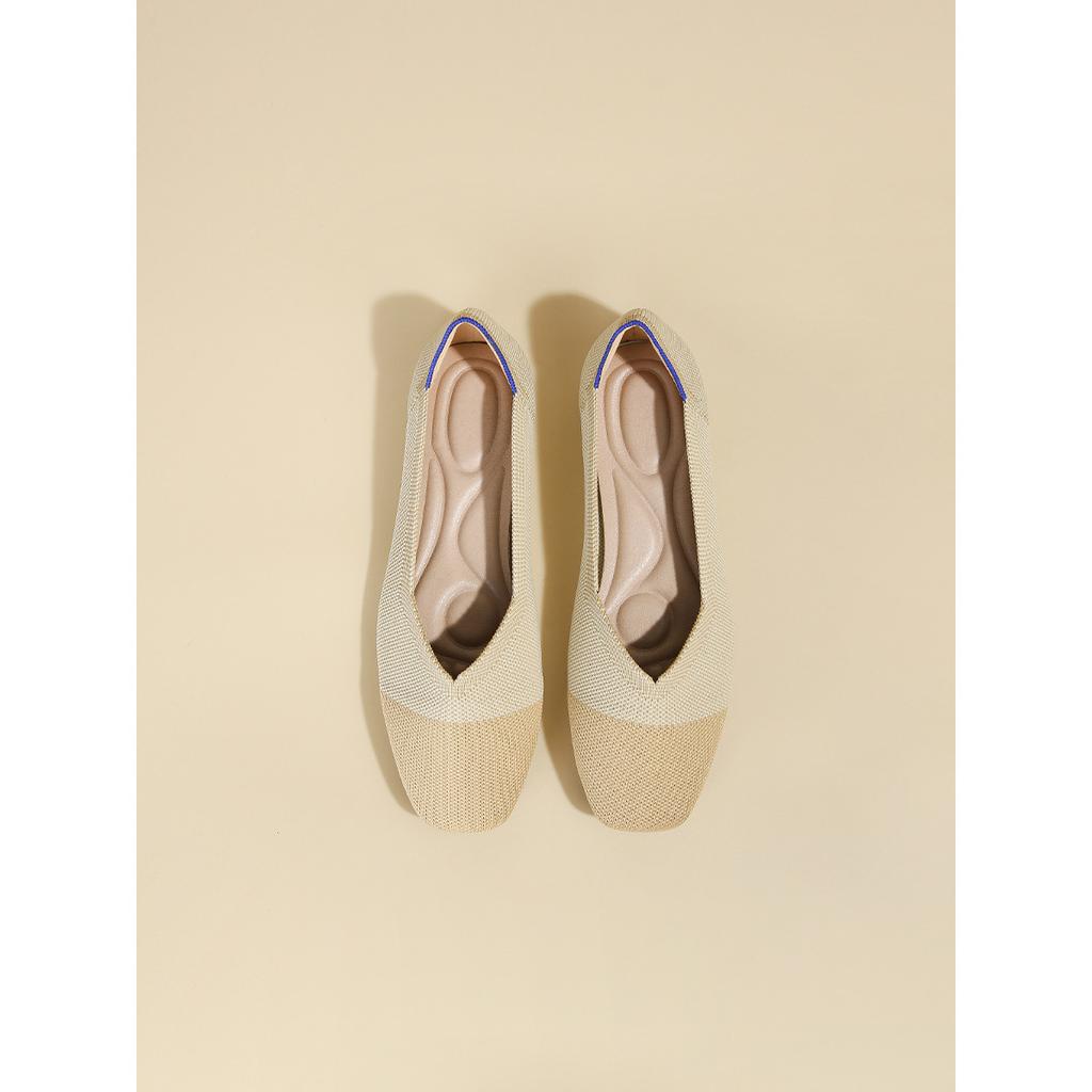 Shoes flying knitting pointed head large size single shoes women's shoes egg roll knitting flat bottom soft bottom breathable knitting spring and au