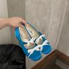French gentle satin lace bow Mary Jane shoes women's inner height-increasing single shoes 2025 new shallow mouth ballet shoes