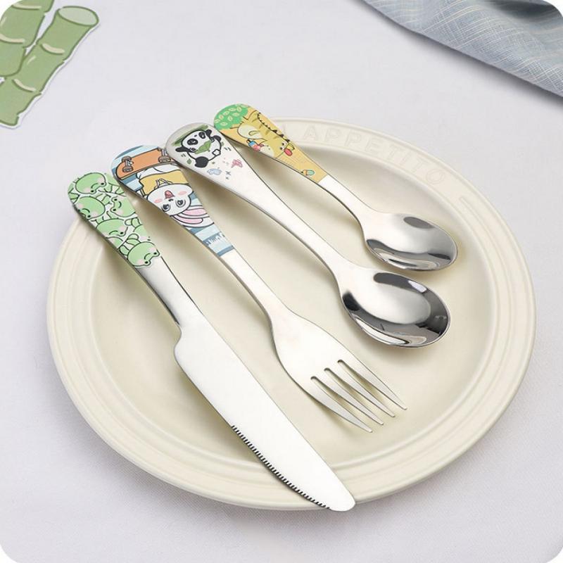 1/4Pcs Animal Cartoon Cute Fork Stainless Steel Children Spoon Fork Children Kids Cutlery Set Tableware Dinnerware Supplies Gift