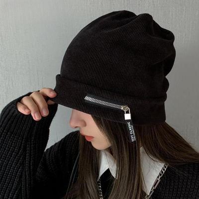 Women Hat Mixed Color Cotton Striped Hip Hop Winter Warm Hat Scarf Beanies Knit Long Loose Hat Headdress