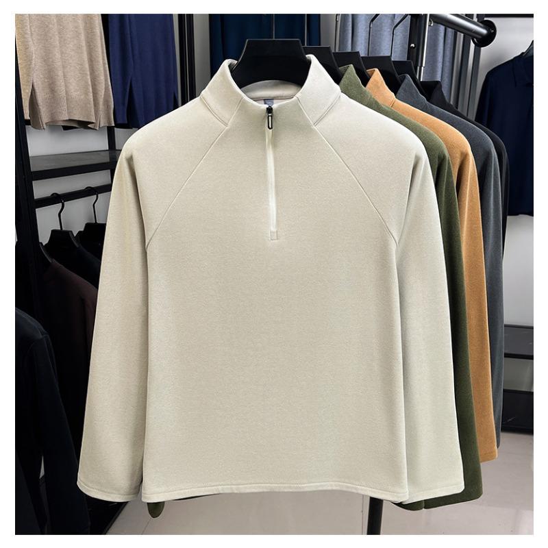 Men S Fleece Lined Stand Collar Half Zip Solid Color Casual Winter Sweatshirt