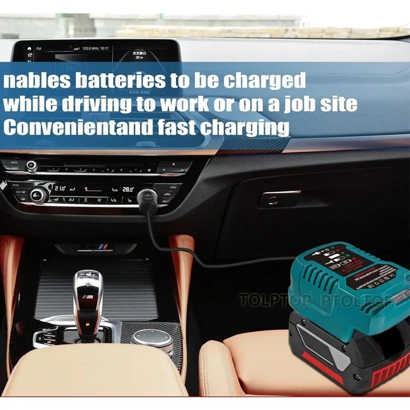 Bilbatterilader For Bosch 18V Li-ion Batterilader Kompakte Ladere med LED-indikator Sigarettennerplugg Kjøretøy