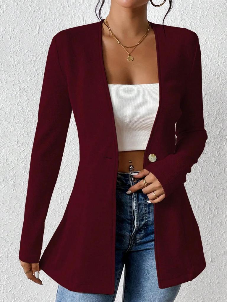 2025 European Autumn/Winter V-neck Single-button Solid Color Long-sleeved Blazer