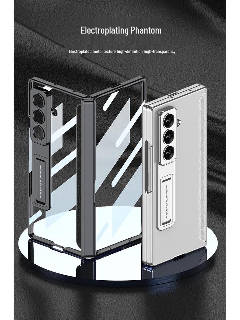 Samsung Z Fold7 Luxury Transparent Electroplated Case with Hinge Bracket & Film