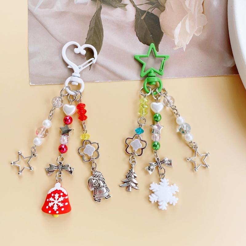 Bowknot Acrylic Phone Charm Straps Elegant Beaded Bowknot Phone Charm with Christmas Charm for Backpacks Purses