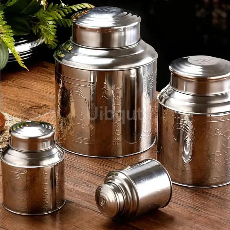 Stainless Steel Large Tea Pot Caddy Packaging Iron Box Household Portable Mini Metal Small Sealed Canister Storage Bottles Jars