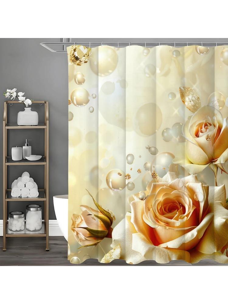 

Yellow Rose Floral Shower Curtain, Bathroom Decorative Shower Curtain, Waterproof Shower Curtain With Hooks W60H190(CM)-1 Pcs