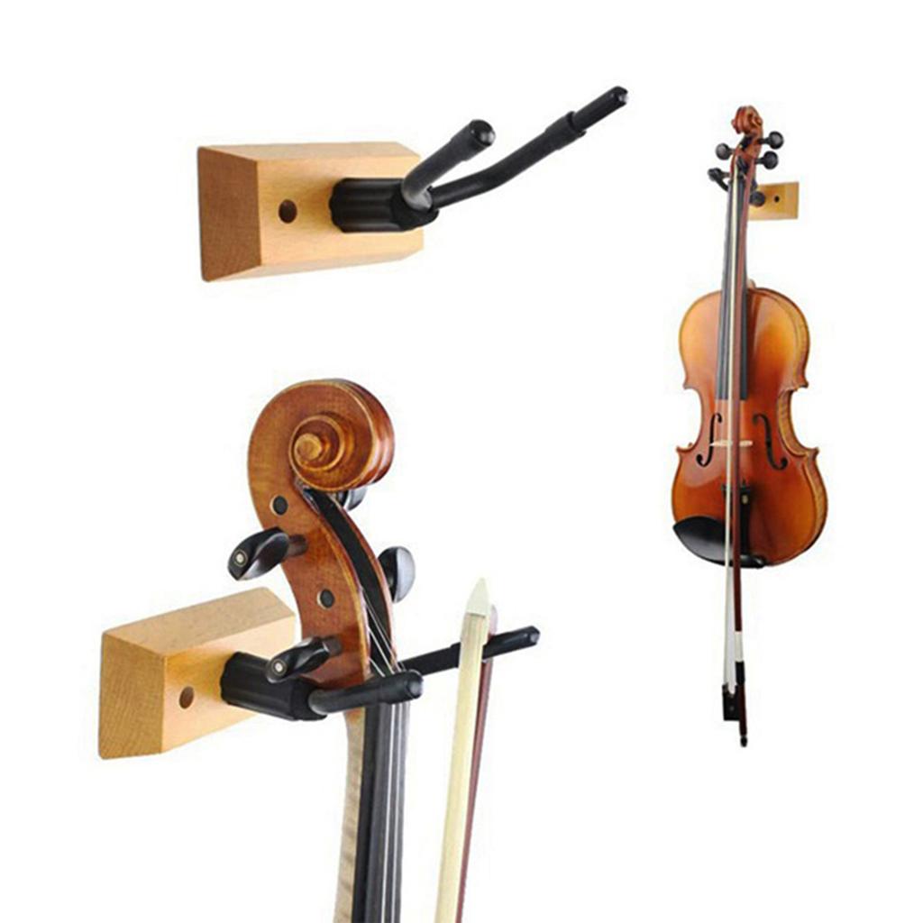 Muspor Violin Wall Mount Hanger with Bow Hook (Wooden Base), 1 Pack Perfect for Displaying and Storing Violins