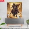 Cowboy Tapestry Western Art Wall Hanging Horse Rider Desert Scene Movie Poster Decor Ranch Style Home Decoration Adventure Theme