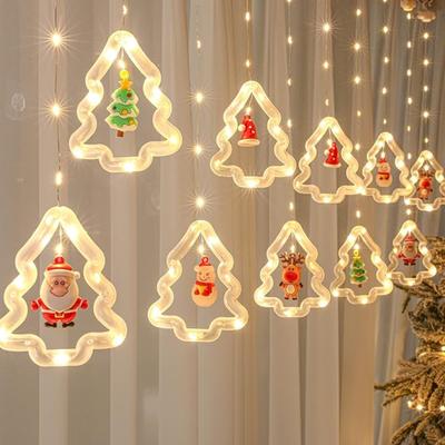 LED Christmas Curtain String Lights Star Tree Design Fairy Lights for Indoor Outdoor Home Xmas Party Holiday Wall Decorations