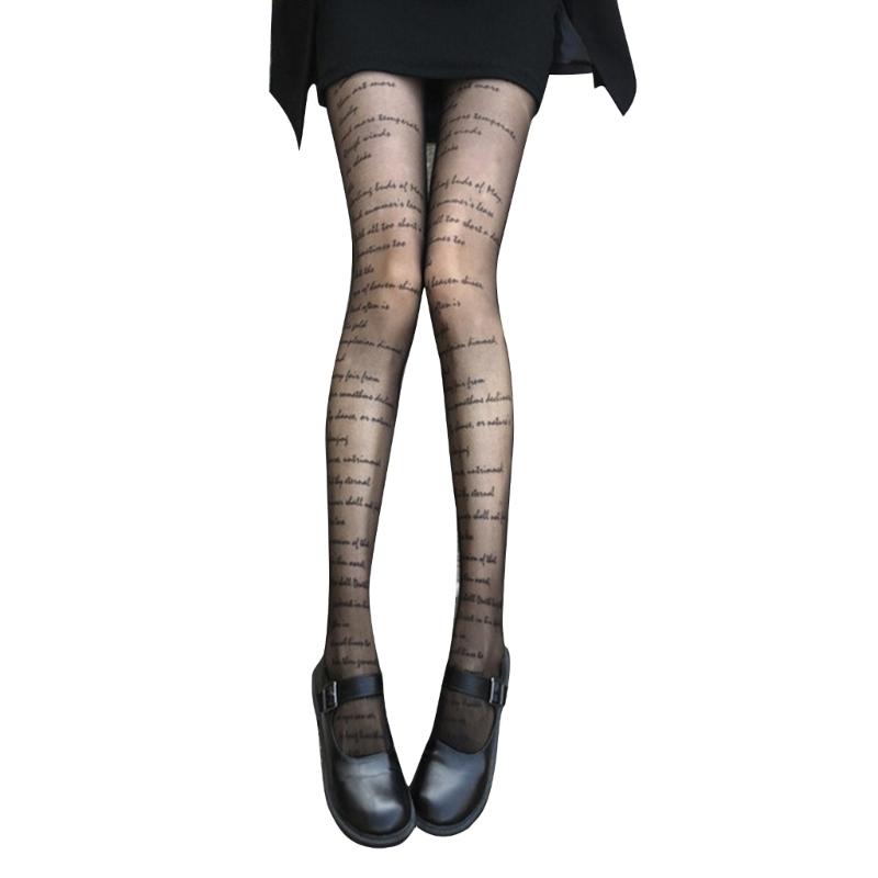 Women Bottoming Stockings Letter Print Sexy Crotchless Pantyhose Tights Clubwear 1 чёрный