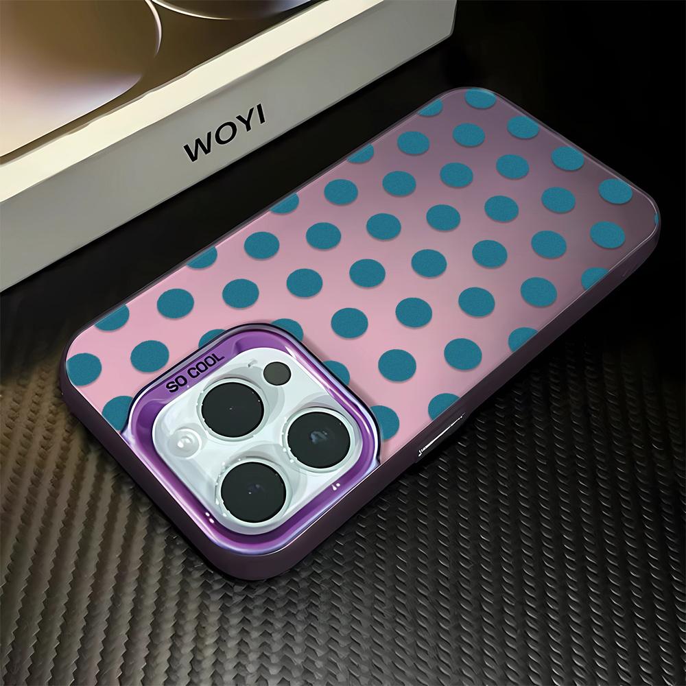 French Vintage Blue Polka Dot Soft Phone Case for iPhone 17 17E 16 15 14 13 12 11 Pro Max imitate Laser Silver hard Cover