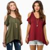 Chic Polyester Blend Round Neck Off-shoulder Batwing Sleeve T-shirt For Nightclub