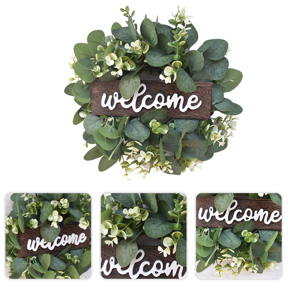 Artificial Wreath Leaves Branch Garland Welcome Sign Door Wreath Welcome Door Sign Wall Wreath for