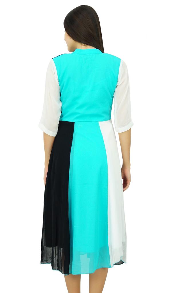 Bimba Womens Classic Mandarin Collar Shift TriColor Midi Summer Chic Dresses