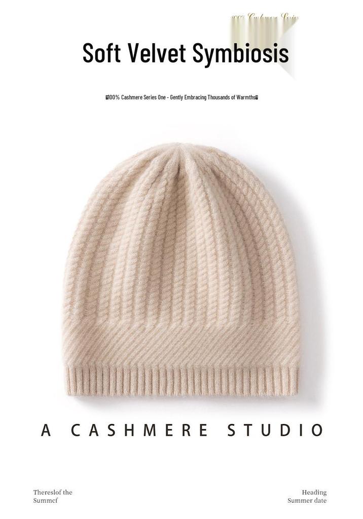 Women's 100% Pure Cashmere Ribbed Knit Hat - Stylish Solid Color, Warm Head Covering with Ear Protection