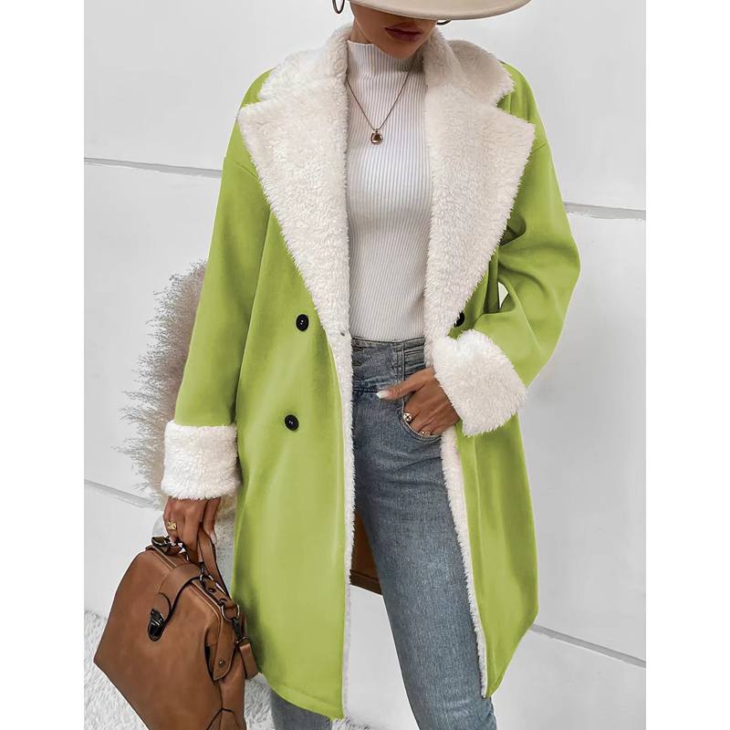 Höst Dam Ullkappa Vinter Vardaglig Patchwork Mode Krage Lång Jacka Kontorsdam Plus Size Slagrockar