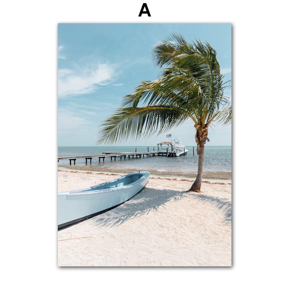 Car Seagull Chalet Coconut Tree Beach Landscape Wall Art Canvas Painting Nordic Poster And Prints Wall Picture Living Room Decor