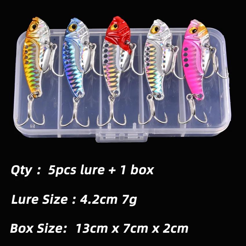 5pcs/box Metal VIB 3/7/10/15/20g Fishing Lure Vibration Spoon Hard Baits Crankbait Wobbler Swimbait Cicada VIB Tackle