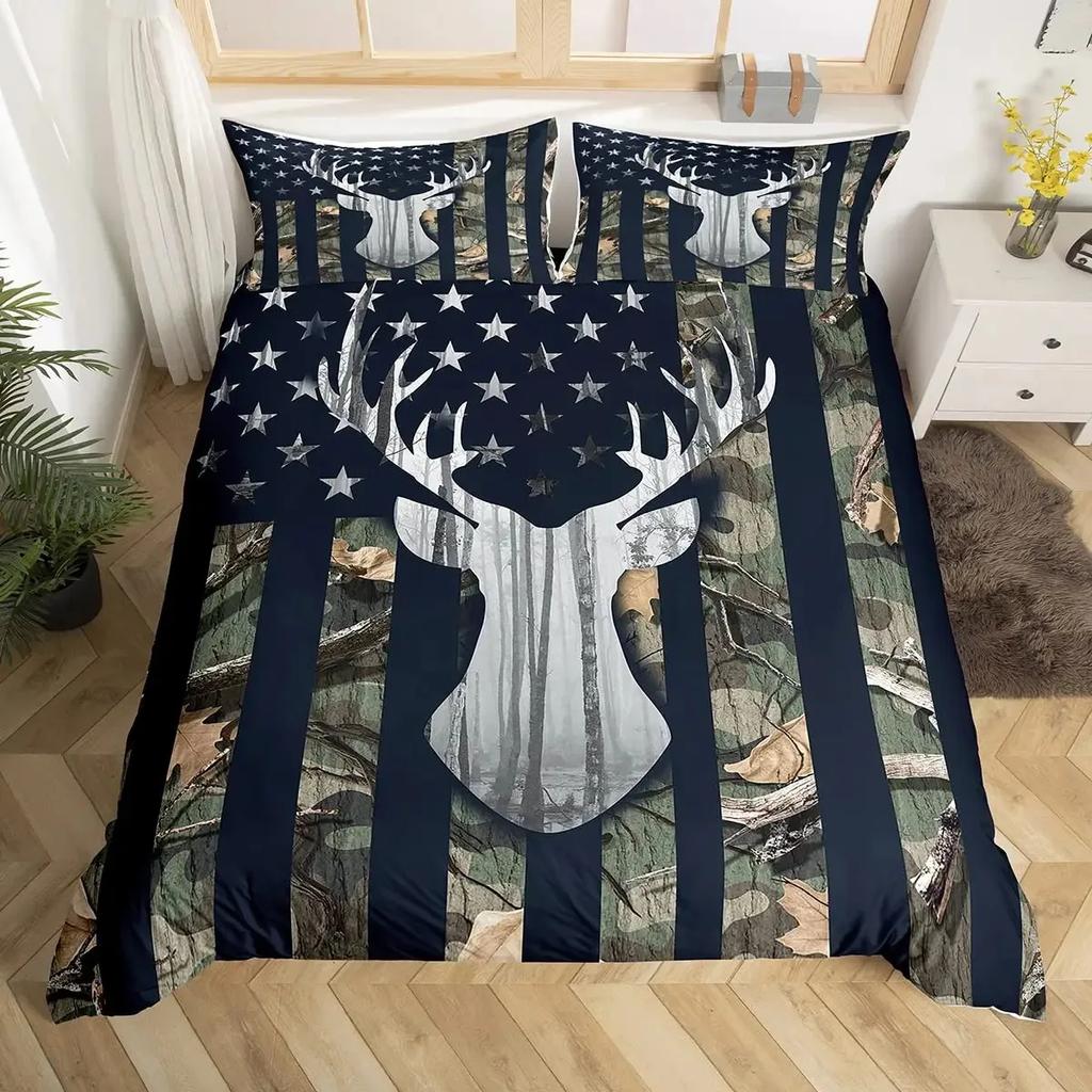 Deer Skull Rose Flowers And Feathers Duvet Cover Set Boho Dreamcatcher Bedding Sets With Floral Skull Head Comforter Cover Set