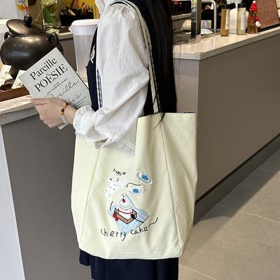 Sacs à bandoulière brodés de dessins animés mignons pour femmes Grande capacité Sacs à main pour étudiants Filles Sacs fourre-tout Décontracté à carreaux Sac de shopping féminin