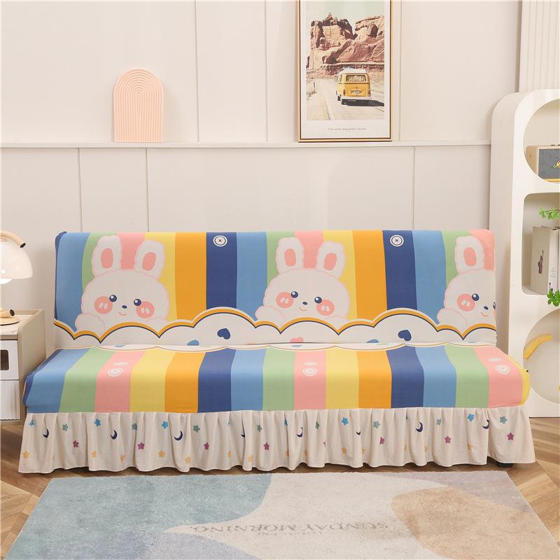Printed Stretch Sofa Bed Cover Armless Folding Sofa Covers with Skirt Elastic Couch Slipcover for Living Room Funiture Protector