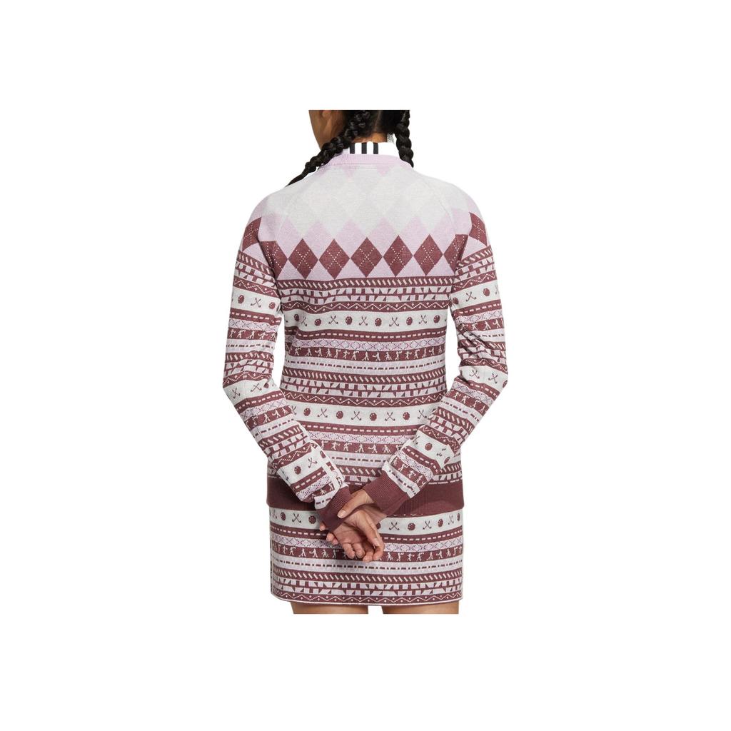 Adidas Round Neck Pullover Pattern Print All Over Brand Logo Embroidery Knit Sweater Women Sweater Light-Deep-Red HG8213