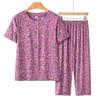 Datang Furen Mid-Aged Women's Floral Print Short Sleeve Capri Loungewear Set