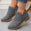 British Style Plus Size Pointed Toe Short Boots with Chunky Heel and Back Zipper - New Women's Fashion.