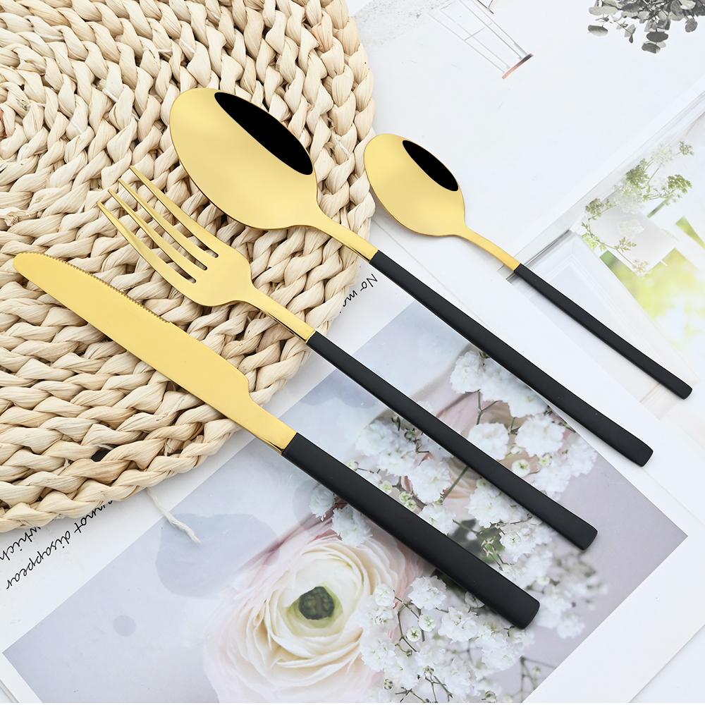 30pcs White Gold Cutlery Set Stainless Steel Dinnerware Set Knife Fork Spoon Tableware Set Western Dessert Fork Spoon Flatware