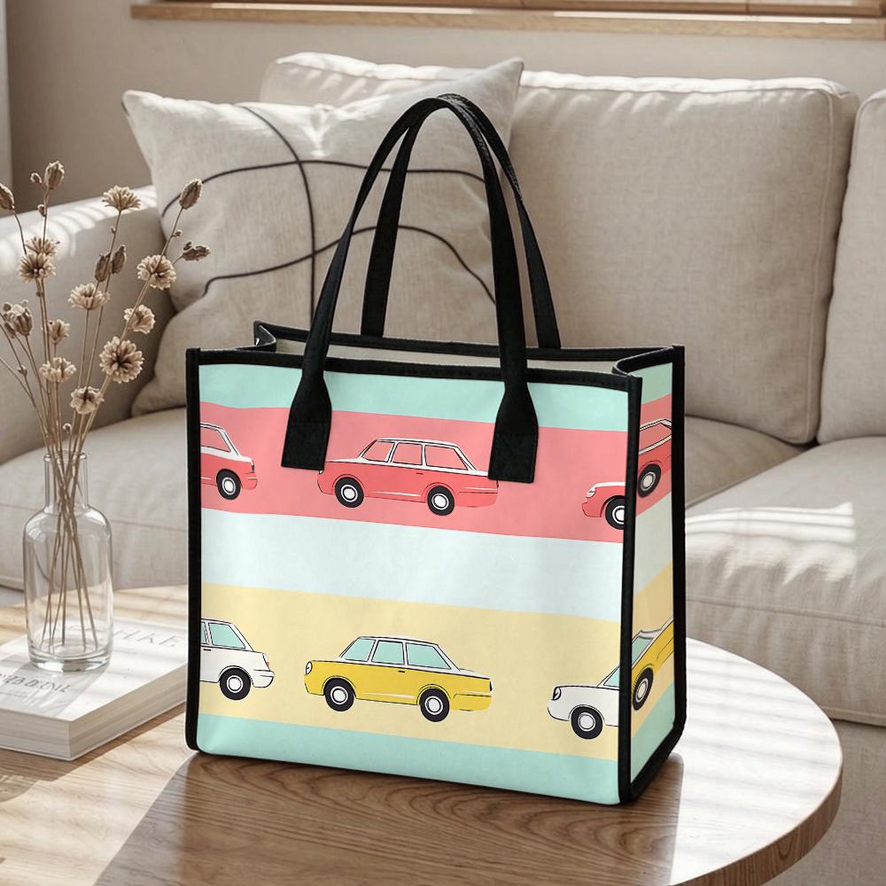Cute Cartoon Car Print Tote Bag Casual Portable Daily Carry Handbag