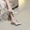 Fashion French Temperament Evening Dress High Heels Rhinestone Sandals Women Spring Summer Pointed Satin White Wedding Shoes Bridesmaid
