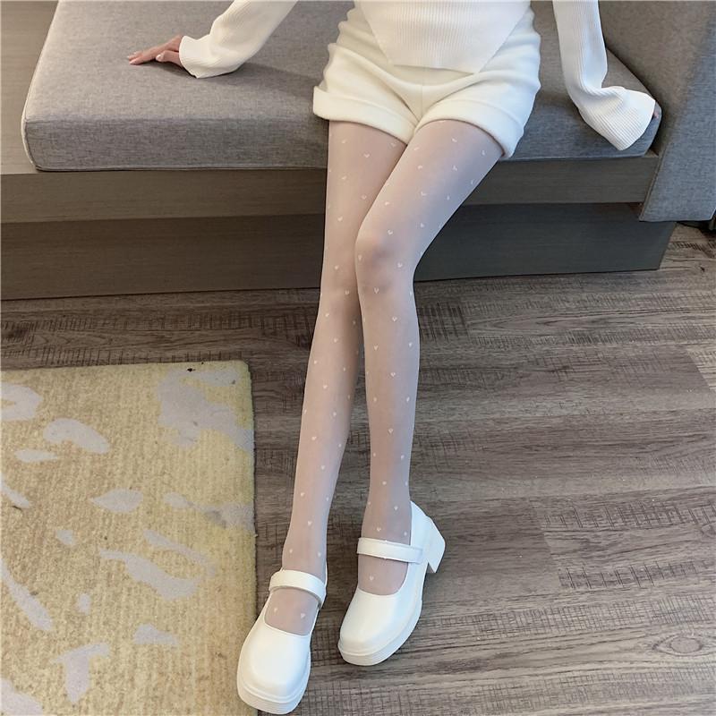 Summer Ultra-thin Sexy Invisible Transparent Jacquard Women's Bow Leg Socks Stockings Red Love Polka Dot Pantyhose