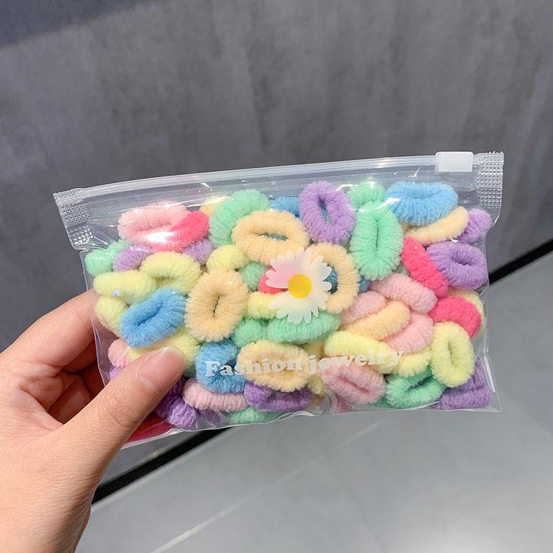 100PCS  Children's Candy Color Seamless High Elastic Headband Hair Loop Flower Small  Band High Hair Accessories.