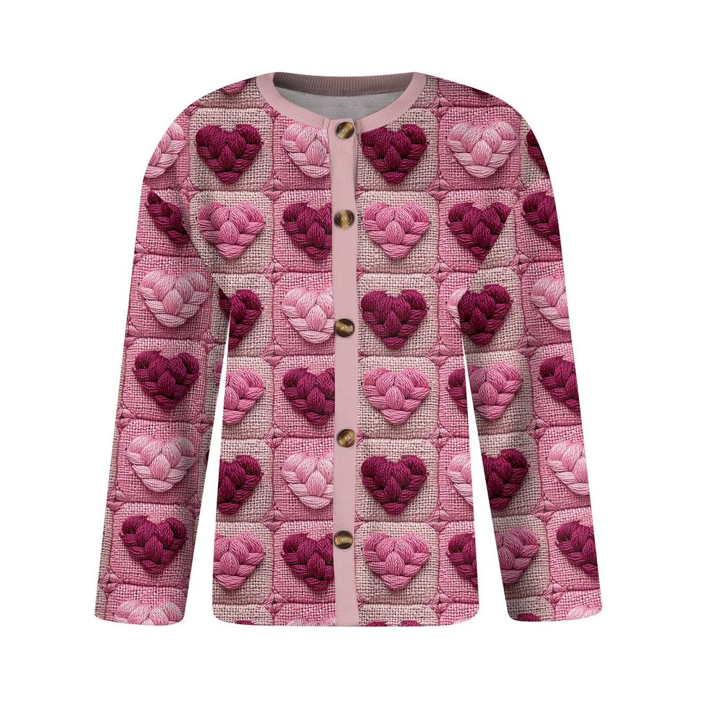 Women's Fashion Long Sleeve Valentine's Day Printed Jacket Cardigan Valentine's Day Sweater
