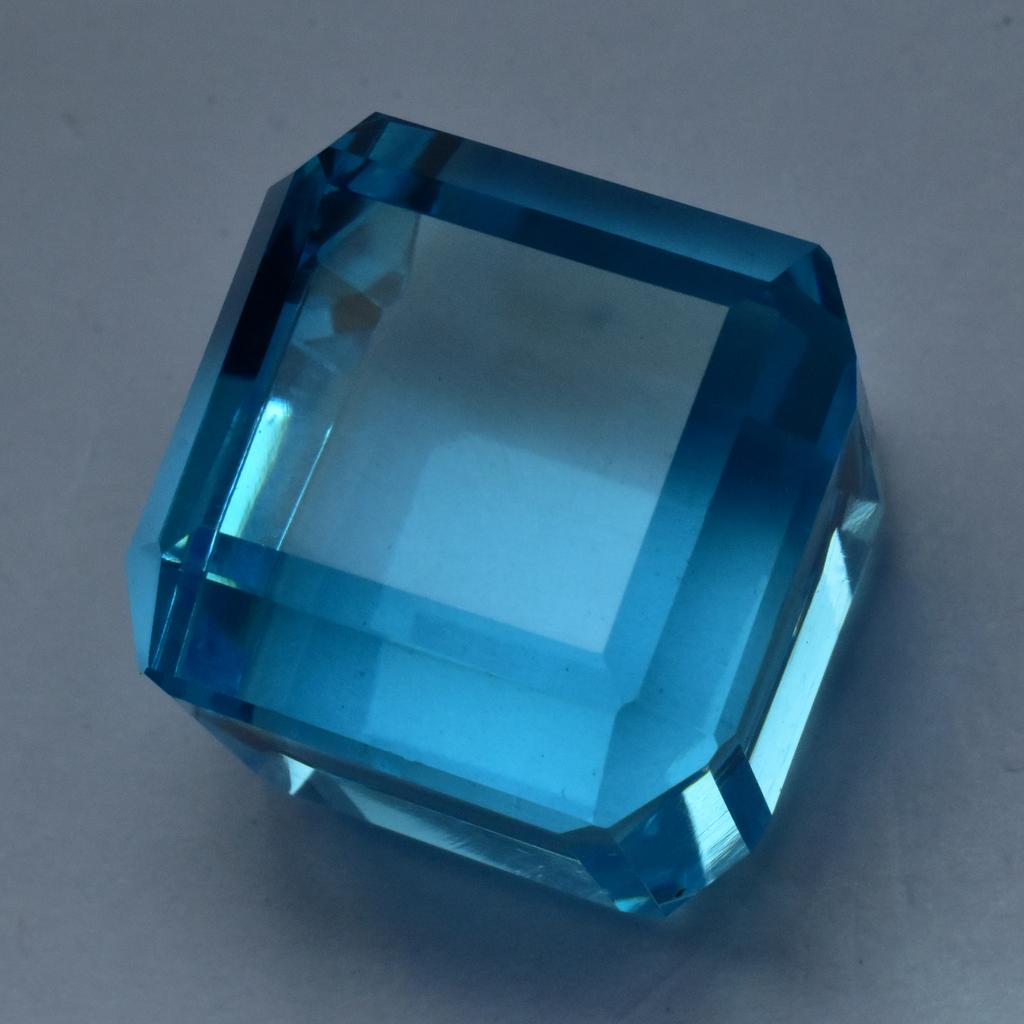 Lab-Created Cube Cut BLUE Aquamarine 51.39 Ct Loose Gemstone CERTIFIED Huge Size