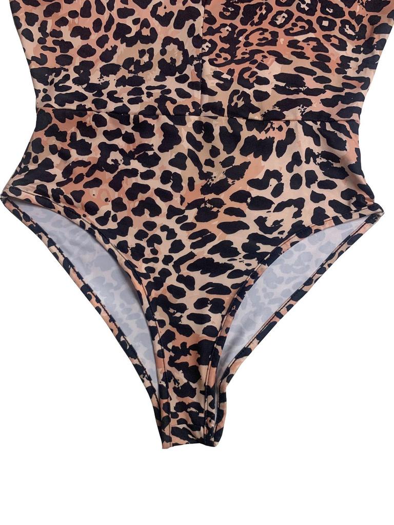 2024 Leopard Print Sexy Zipper Bodysuit - Women's Long-Sleeve